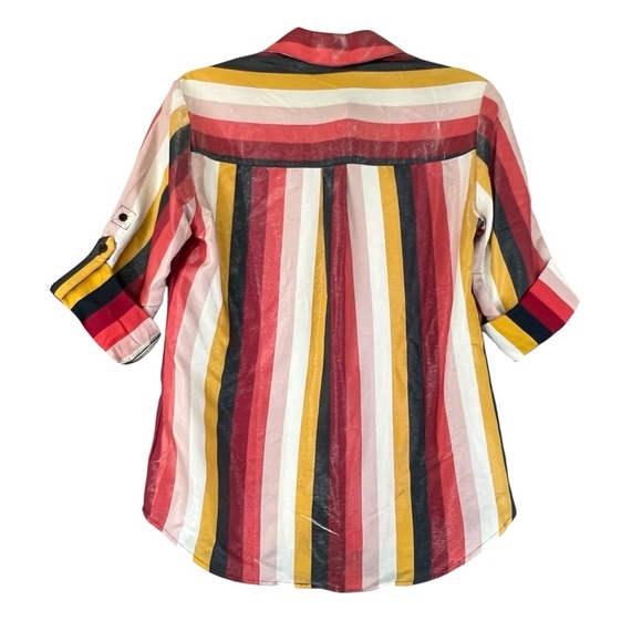 EXPRESS Portofino Striped Shimmer Button Up Blouse Vneck Collar Size Medium NWT - Picture 4 of 12